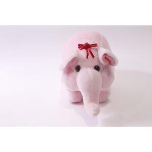 Embrace, Pink Elephant, Plush, Red Bow, Stuffed Animal, Vintage, ~ 260120-WH 911